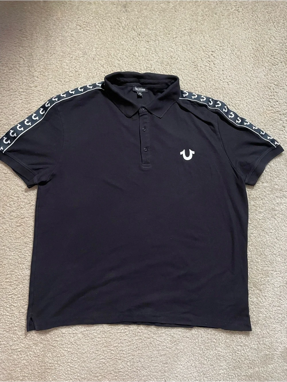 True Religion Black Polo with Contrast Logo Tape